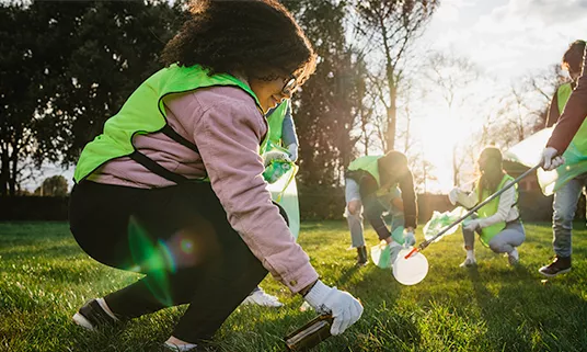 Workers cleaning a Public Park