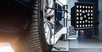 Vehicle tire being serviced. 