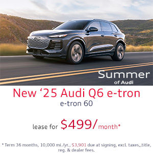 Back view of an Audi Q6 etron accelerating.