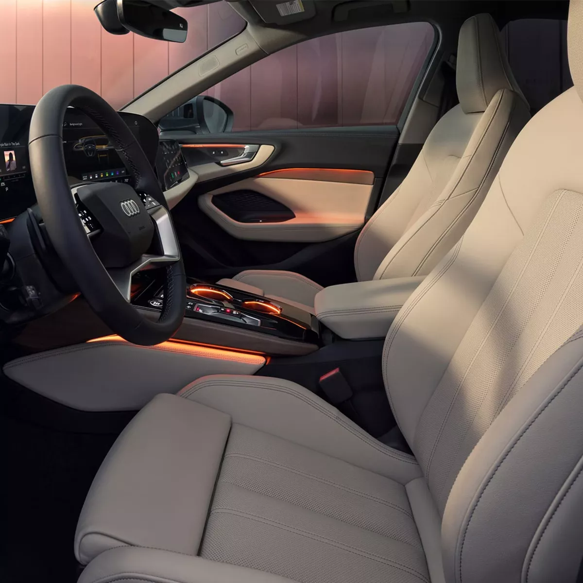 Interior view of the Audi A5, showing the front ventilated sport seats.