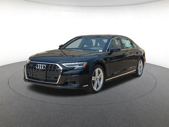 Three-quarter view of an Audi A8 parked.