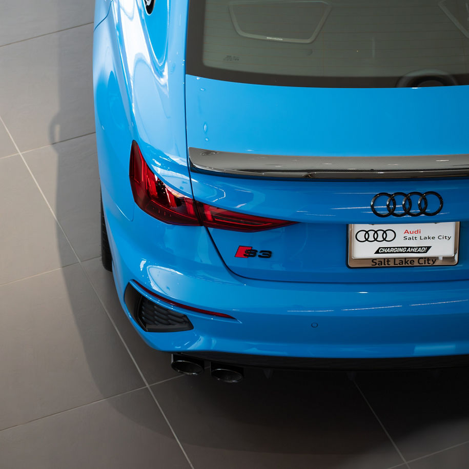 top view image of the rear badging of a blue S3