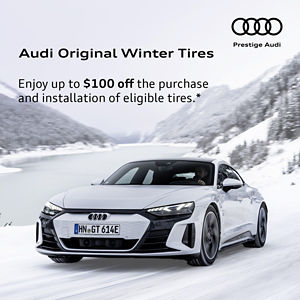 Audi e-tron GT on a snowy mountain road