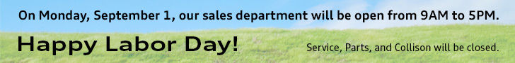 On Monday, September 1, our sales department will be open from 9AM to 5PM.