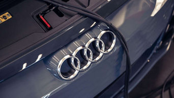 Audi rings on the back of an Audi vehicle.