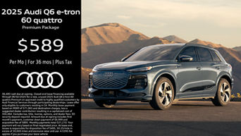 Three quarter profile view of an Audi Q6 e-tron parked.