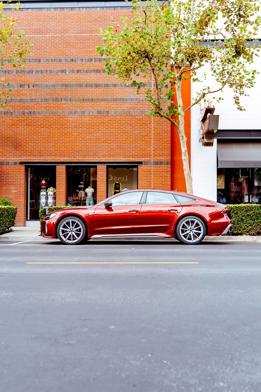 Left profile view of an Audi Q7 parked.