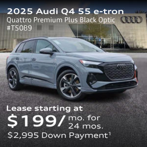 2025 Audi Q4 55 e-tron  Quattro Premium Plus Black Optic stock #T5089 Lease starting at $199/month for  24 months.
