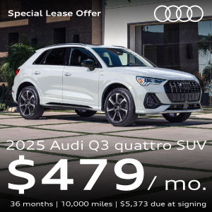 A white Q3 parked.
