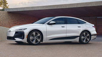 Side view of a white Audi A6 e-tron