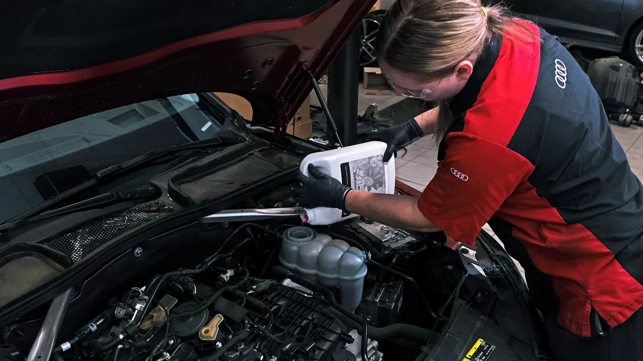 Audi service technician servicing 