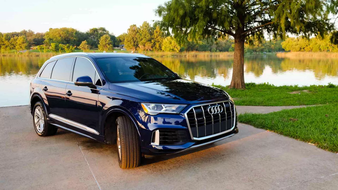 Three-quarter front view of an Audi vehicle. 