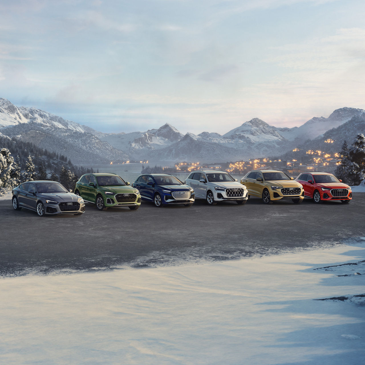 Packshot of Audi vehicles.