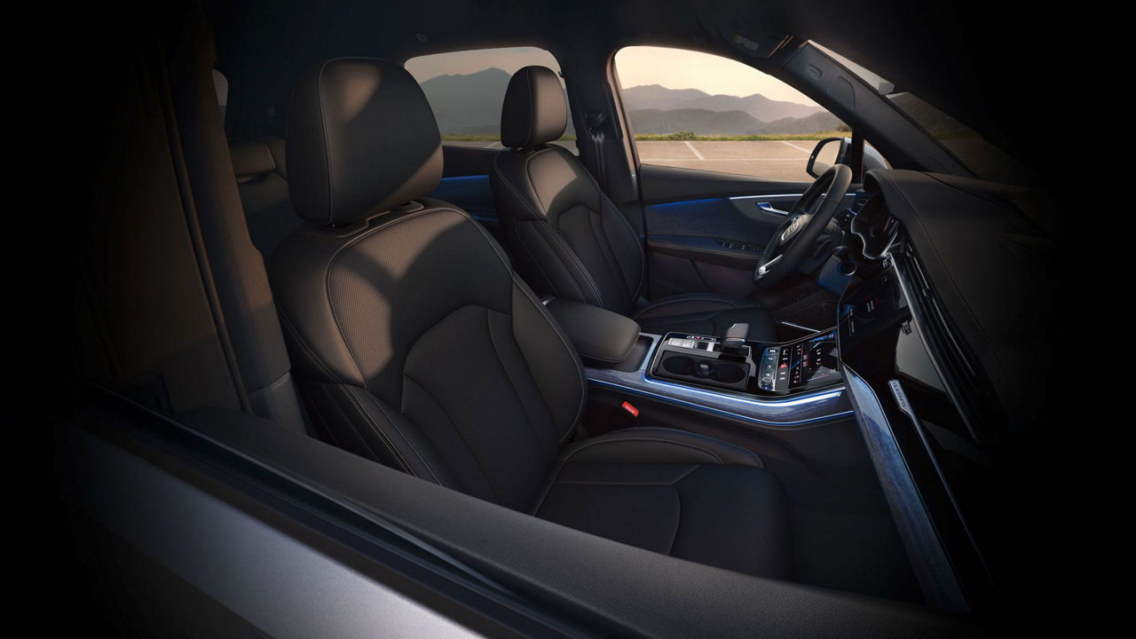 Passenger side interior view of an Audi Q7.