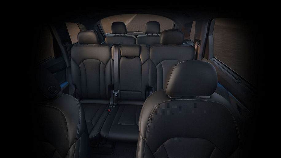 Interior rear seating view of an Audi Q7.
