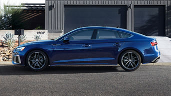 Side profile of an Audi A5 Sportback. 