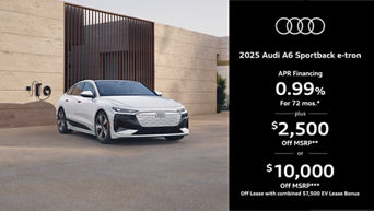 Audi A6 Sportback e-tron parked along a building