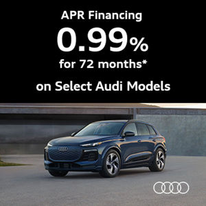Three quarter view of an Audi parked