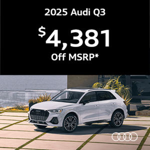 Three quarter view of an Audi Q3 parked