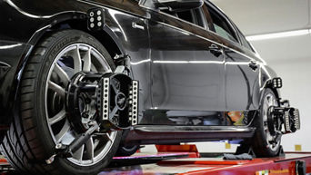 Vehicle being serviced in service center. 
