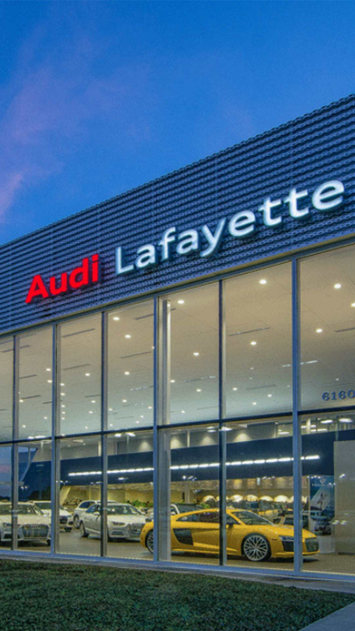 Front profile view of the Audi Lafayette building