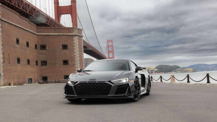 Front profile view of an Audi R8 parked.