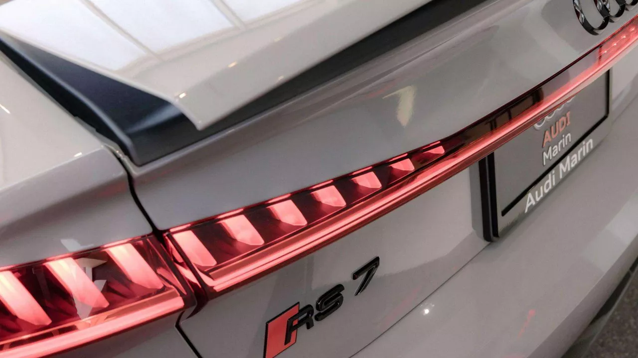 Rear profile view of an Audi R8 parked.