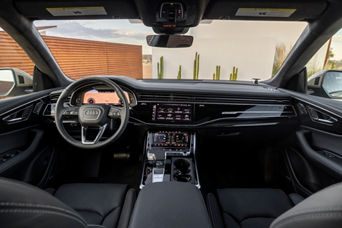 2026 Audi Q8 interior view of front cabin in black leather