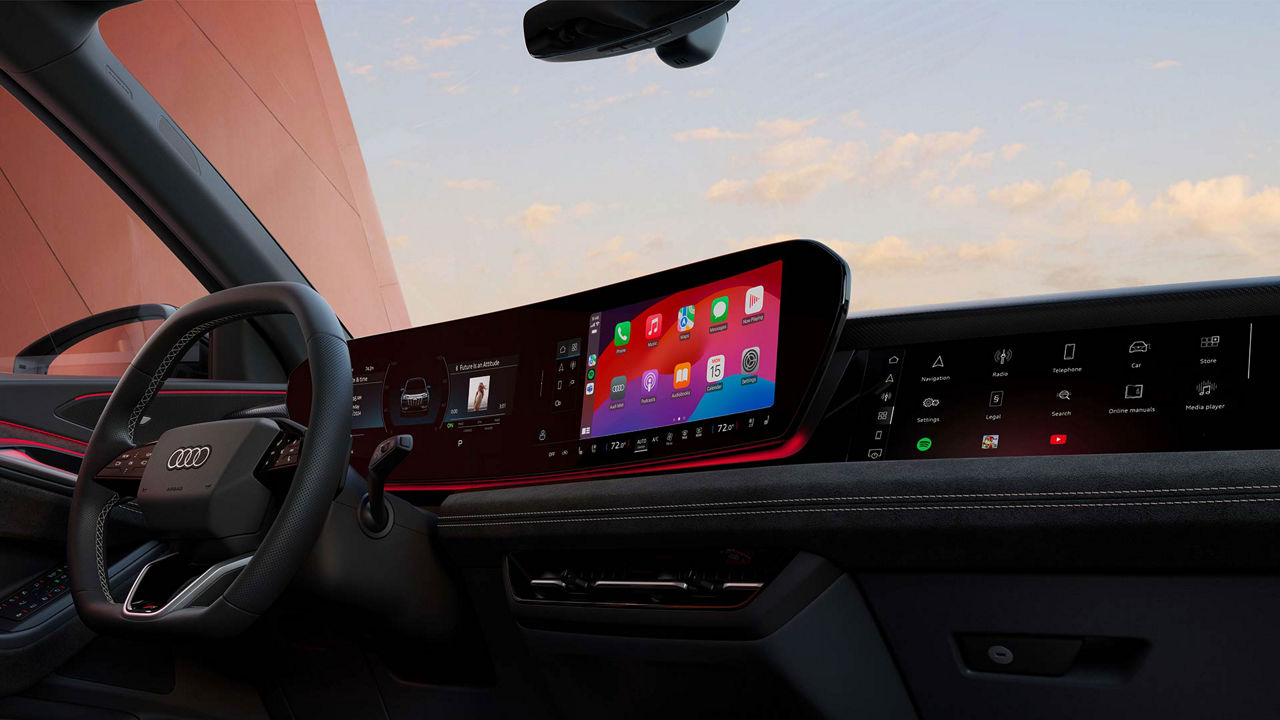 Close-up of the virtual cockpit in an Audi vehicle. 