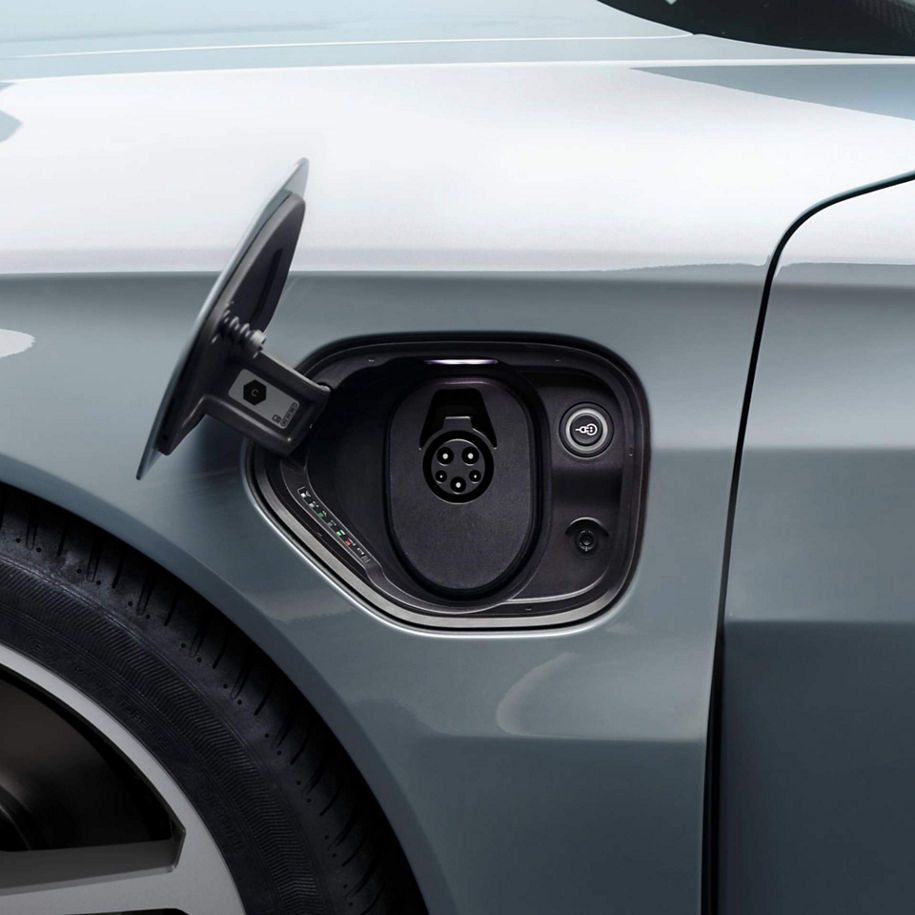 Close-up of the charging port on an Audi e-tron. 