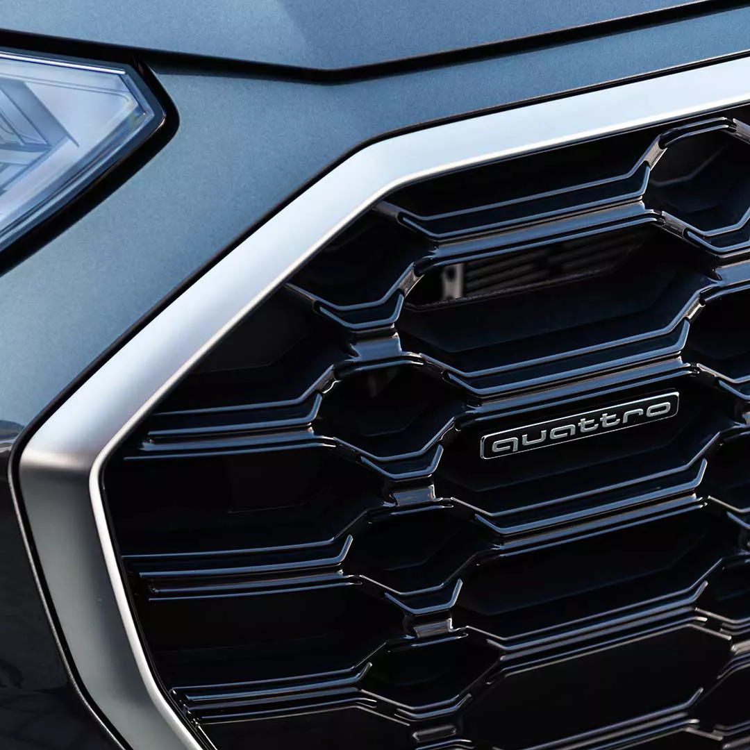 Close-up of the grille on an Audi Q5 PHEV. 